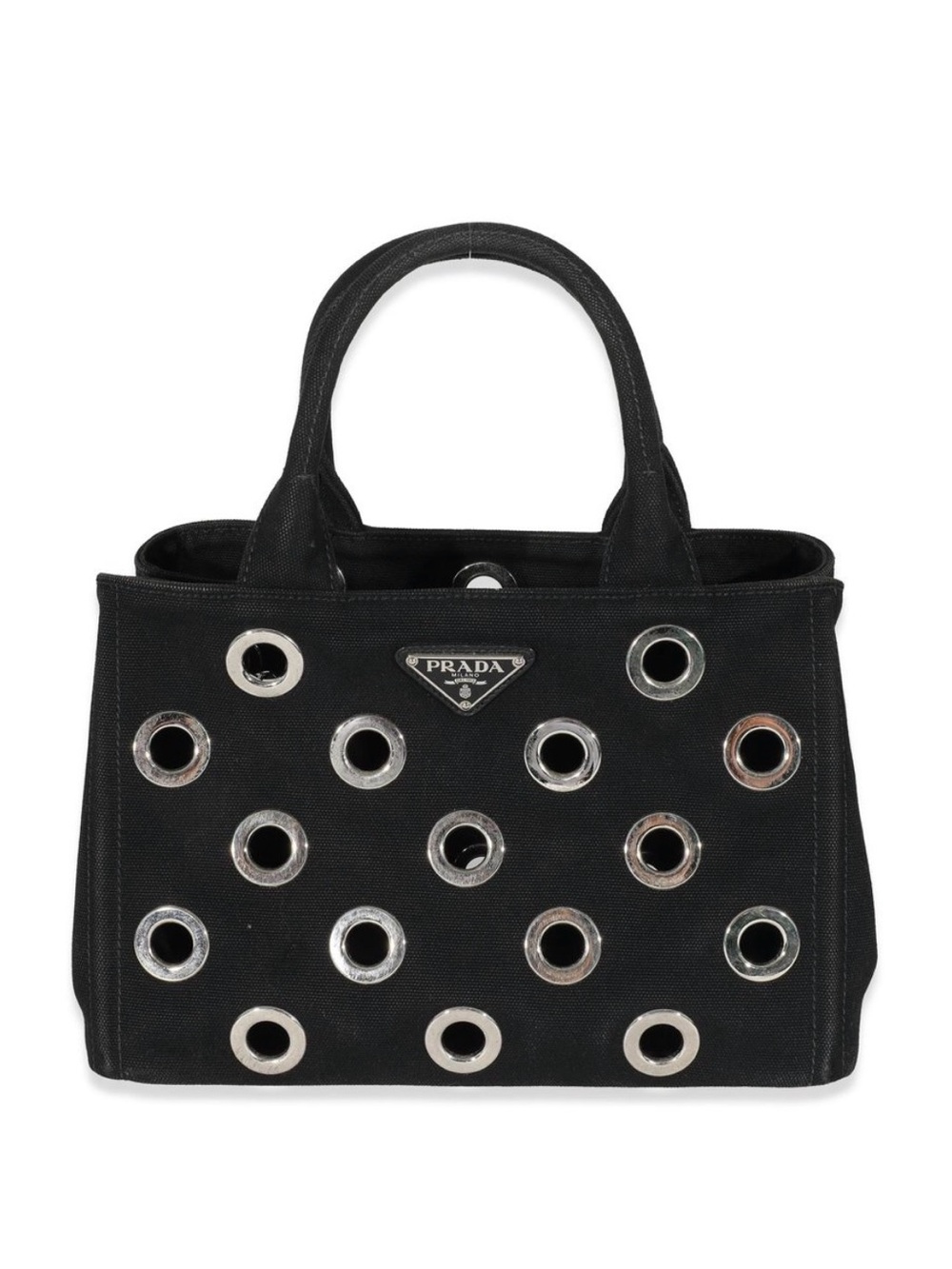 Black Canvas Tote with Silver Grommet Accents